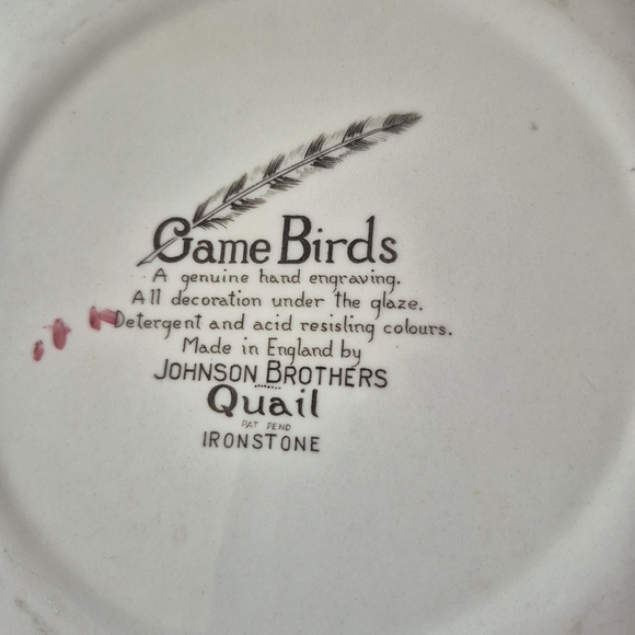Cottage Core Style-Quail Ironstone Johnson Brothers Oval Collectors Plate-9 3/8" - Picture 2 of 6